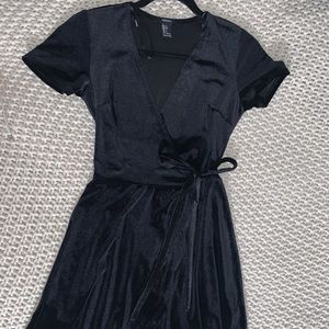 wrap black velvet dress